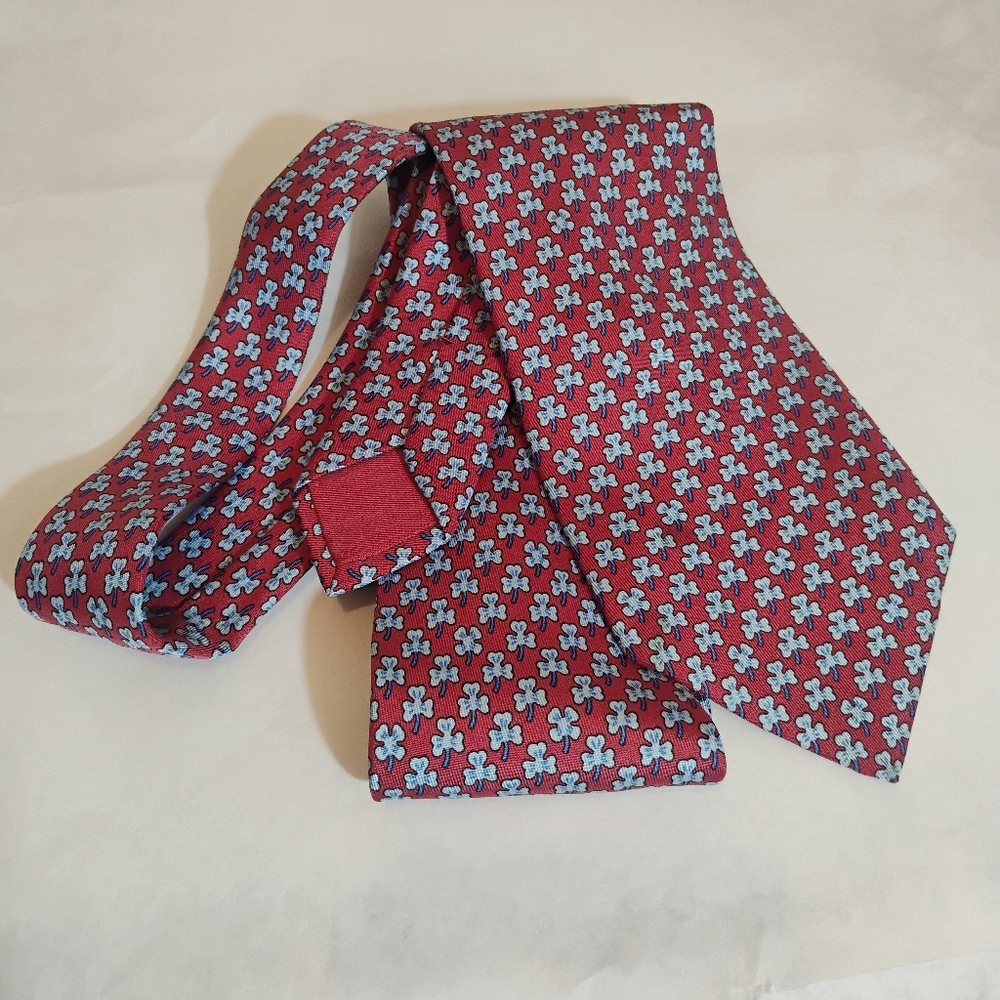 Hermes Paris Red/Blue Lucky Clover Silk Tie 5005 EA - Picture 10 of 10